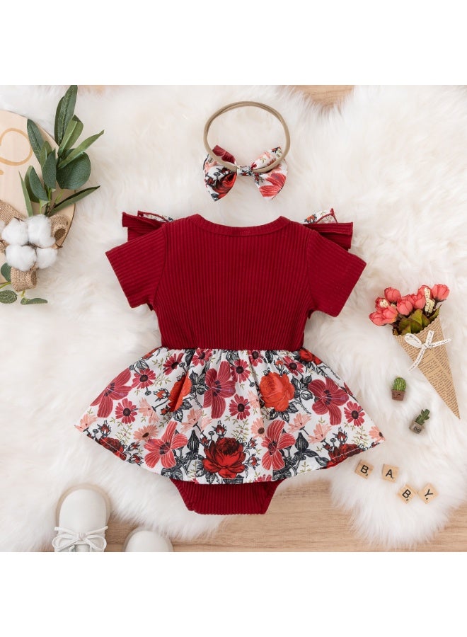 فستان رومبير مزهر مع عصابة رأس لحديثة الولادة - Image 3